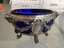 saliere  argent massif Minerve  cristal bleu Baccarat  ciselure exceptionnelle 