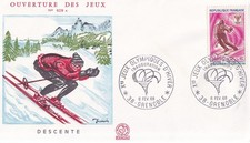ENVELOPPE 1er jour first timbre 1968 JEUX OLYMPIQUES HIVER GRENOBLE DESCENTE SKI
