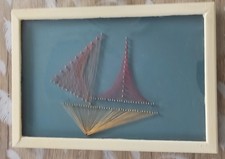 Ancien Tableau Cadre en Fils Tendus /Clous Voilier Bâteau Années 70