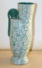 Vase en céramique ,plâtre ?  années 50 60 vert et blanc , anse escargot