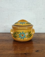 magnifique soupière en terre cuite pot avec couvercle jaune décor floral multico