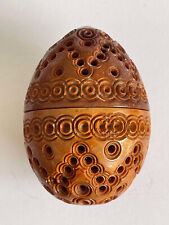 RELIGIOSA ANCIENNE BOITE A CHAPELET OEUF EN NOIX DE COROZO SCULPTÉ