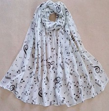 Foulard Blanc Imprimé Notes de Musiques Noires - Bijoux des Lys