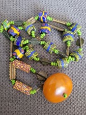 Ancien Collier Avec Bakélite Ambre Et Perles De Troc Bijou Ethnique Africain 