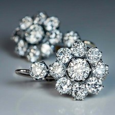 Ancien 2Ct Simulé Diamant Fleur Serti Boucles D'Oreilles Plaqué or Blanc Argent