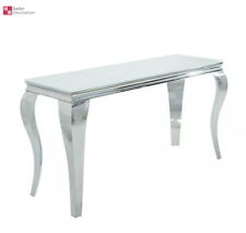 Design Table Console Inox Coiffeuse Verre Haute Brillance Flurtisch Blanc