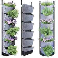 Jardiniere Verticale Murale Suspendue 6 Poches Interieur Plantation Culture Gris