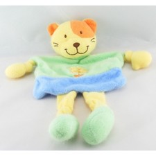 Doudou plat chat bleu vert