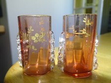 STYLE SAINT LOUIS ANCIEN 2 VERRES LIQUEUR CRISTAL COLORER ET DORE 5,5 cm défaut