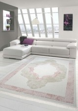 Tapis de laine design et moderne en laine rose beige crème