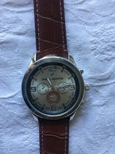 DANIEL HECHTER MONTRE HOMME  ANALOGIQUE QUARTZ BRACELET FAUX CUIR MARRON 