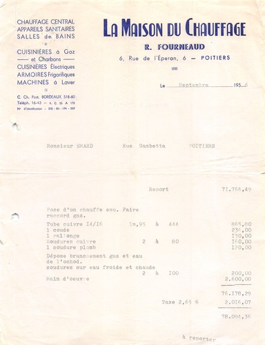 Facture 1956 chauffage - ,