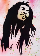 SPACO signé  BOB MARLEY  tableau pop STREET ART graffiti  pochoir peinture