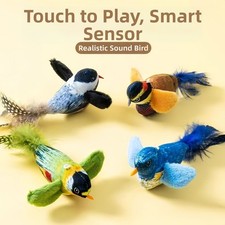 Jouet interactif pour chat avec design réaliste oiseau son gazouillant et herbe