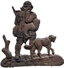 Décoration en fonte de fer décor scène chasseur et son chien 20ème
