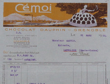Facture 1925 GRENOBLE Chocolat