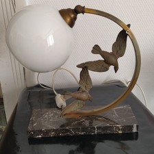 Lampe Art Déco Oiseaux Marbre Et Opaline