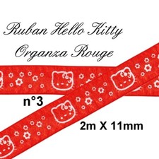 2 mètres ruban organza rouge Hello Kitty 11mm