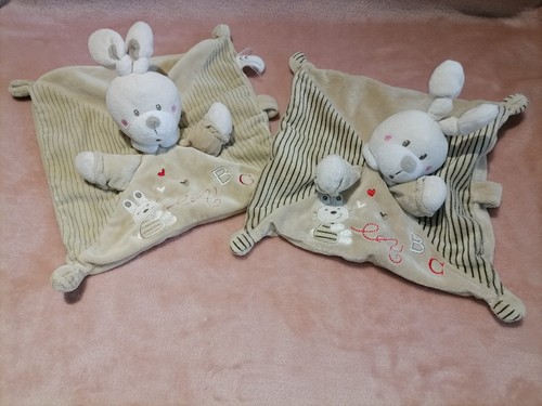 Doudou plat lapin beige marron - doudou,