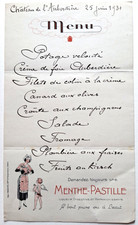 MENTHE PASTILLE 26 Janvier 1931 MENU manuscrit