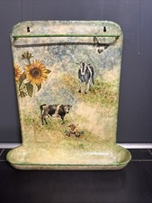 Ancien égouttoir d ustensiles de cuisine décorée (ferme chalet ) vache florale