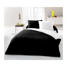 Parure housse de couette 2 personnes - 220x240 cm - 100% Coton - Bicolore Noir e