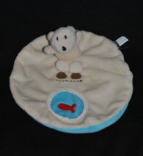 ? Doudou Plat Ours SCRATCH Polaire Rond Bleu Poisson Rouge Hochet Peluche TTBE