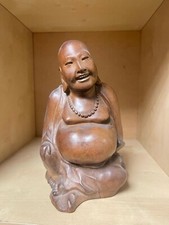 Statue en bois de Bouddha rieur – Sculpture artisanale vintage