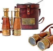 Jumelles anciennes en cuir laiton marine victorienne design nautique