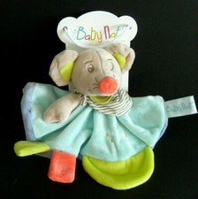 X5. DOUDOU PLAT BABY NAT SOURIS MARCEAU BLEU VERT ROUGE ORANGE ROND 100% NEUF