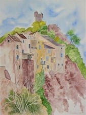 Peinture Aquarelle Paysage " Nonza En Corse " signée Madeleine CB
