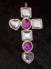 CROIX FANTAISIE STRASS DE COULEUR SUR MÉTAL VIEILLI  // n° 11