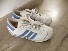 Ancienne Paire Baskets Adidas Blanche 3 Bandes Bleu 34 Femme Fille