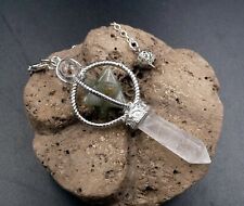 Pendule Merkaba en Cristal de Roche du Brésil et Labradorite du Canada