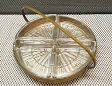 Ancien Plateau Serviteur Art Déco Laiton et Verre 4 Compartiments Apéritif