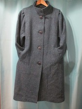 Manteau tweed chevron bleu chiné VINTAGE - T.40 - Coupe classique