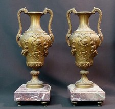 1840 belle paire vases cassolettes amphore 6kg37cm angelot putti romantique