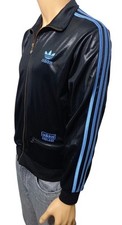 Adidas track jacket Chile 62 Rétro Vintage Rare Black And Blue Shiny Size S 