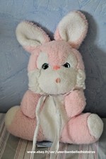 doudou peluche lapin rose blanc marque nounours  22cm, pas de hochet