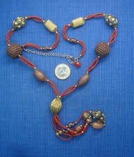 B31 TB Collier Sautoir Fantaisie Multi rangs Perles Bois Pierre Dure Cornaline