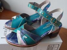 SANDALES LAURA VITA  POINTURE 36 TALON 6CM CUIR VERT BLEU ET METALLISE NEUVES