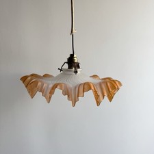 Lustre ancien fleur en verre opalin blanc et orange – style art déco vintage