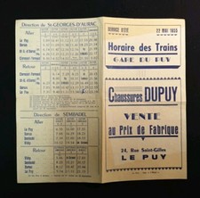VIEUX PAPIERS SNCF HORAIRES TRAINS GARE DU PUY MAI 1955