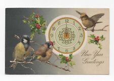CPA en relief. Oiseaux.  Chardonneret , mésange..... . Bonne année