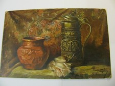 Carte Postale Chope étain Pot en grès Rose Mary Golay