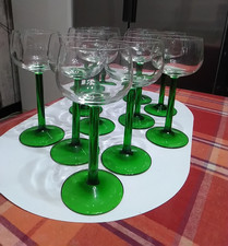 Lot DE 11  Verres A VIN D'ALSACE Pied Vert UNI - 