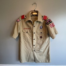 Boy Scouts Of America Youth Large Button Up Shirt With Patches Lincoln Heritage