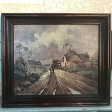 Huile sur toile signée,J.Lantier début XXe"Chemin de village animé"46X38cm (8F)
