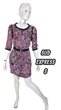 Sud Express Taille 36  Superbe robe doublée manches 3/4 noir rouge