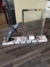 Cadre photo verre biseauté - socle marbre motif métal - années 30/40  bon état